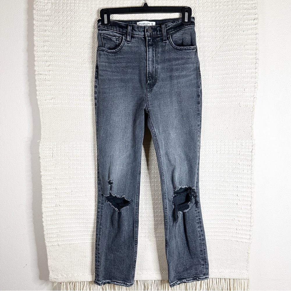 ABERCROMBIE black distressed The Ankle Straight Ultra High Rise jeans 25